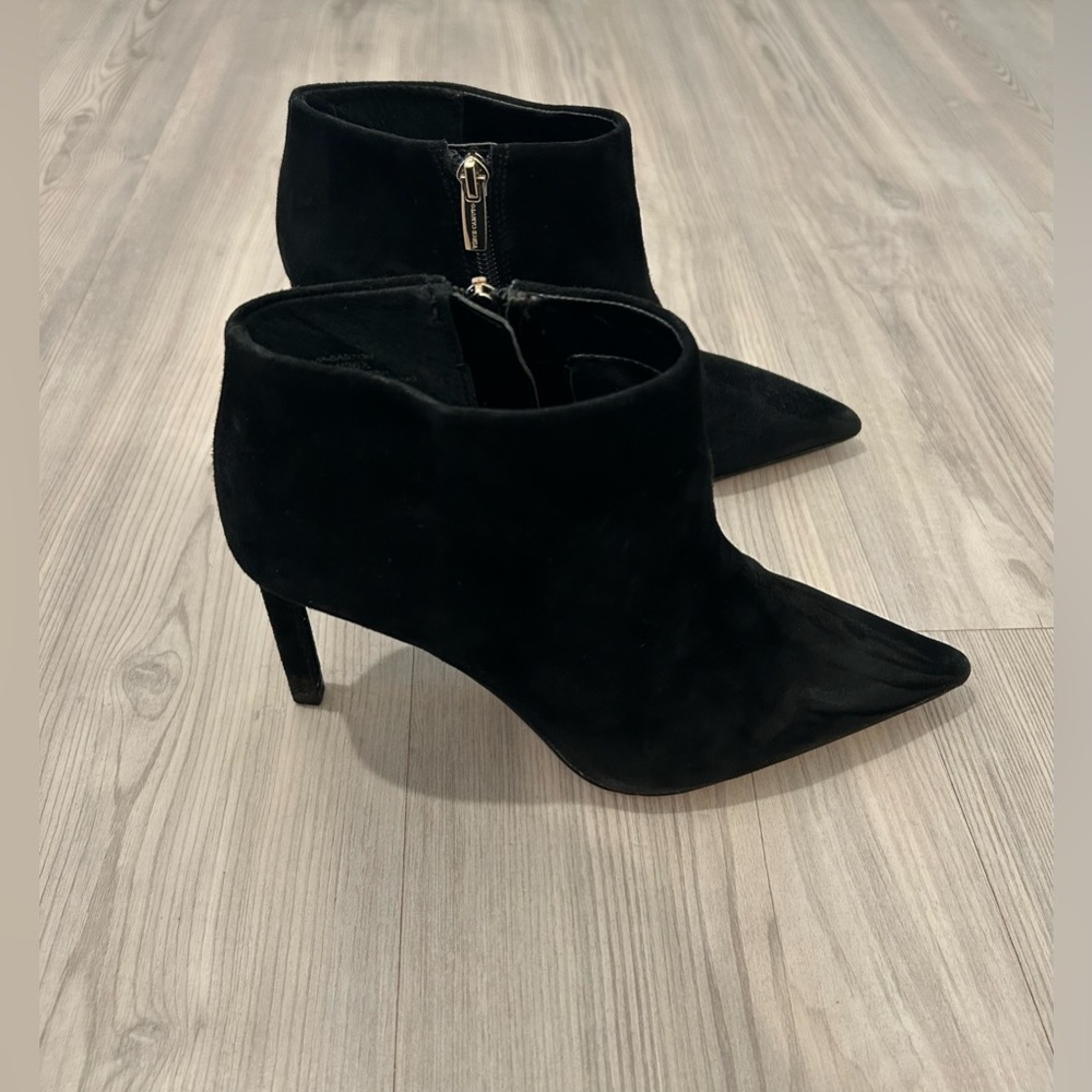 Vince Camuto Black Suede Pointed Toe Ankle Booties - Picture 2 of 9